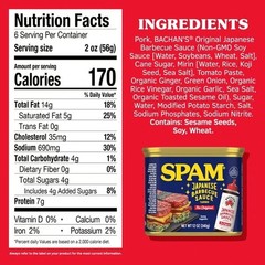 6 Pack SPAM BACHAN’S Japanese BBQ Sauce Flavored, 12 oz Can