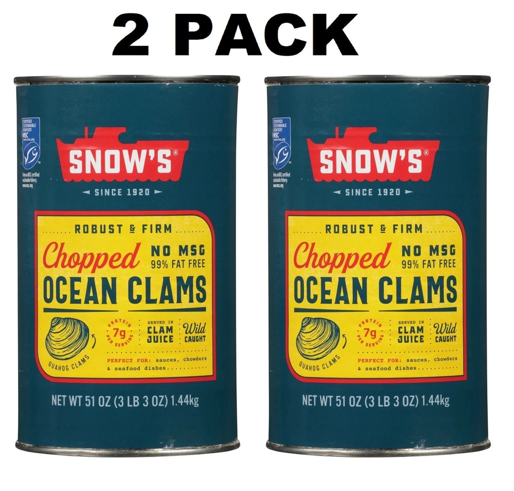 Snow’s Ocean Chopped Clams Canned, 51 oz Can – 7g Protein per Serving – Gluten F