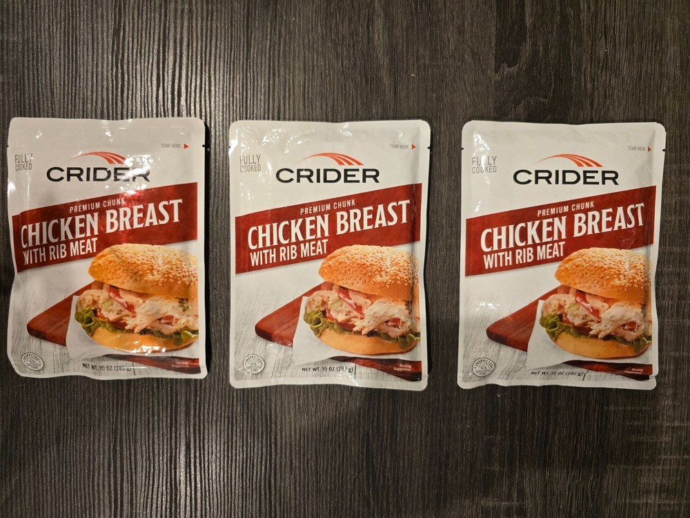 3 CRIDER Premium Chunk Chicken Breast with Rib Meat, Ready-To-Eat, exp 1/25/2027