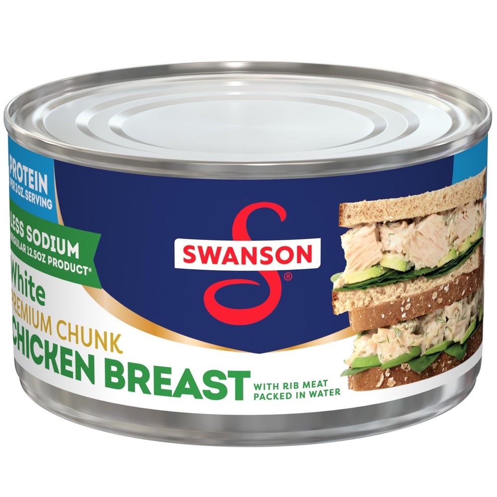 Swanson 25% Less Sodium Chicken Breast 🥪 12.5 OZ Can (Pack of 3)
