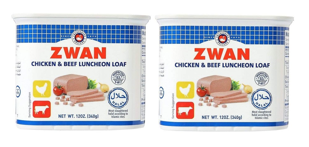 ZWAN Chicken and Beef Luncheon Halal Loaf Meat 12oz. (340g) Two (2) Cans