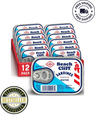 Beach Cliff Sardines in Water, Wild Caught, 3.75 oz Can, Pack of 12