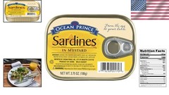 Ocean Prince Sardines in Mustard – 12 Pack of 3.75 oz Cans for Healthy Snacking