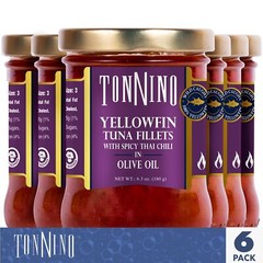 Tonnino Yellowfin Tuna in Olive Oil with Spicy Thai Chili 6.3oz – 6-Pack Omeg…