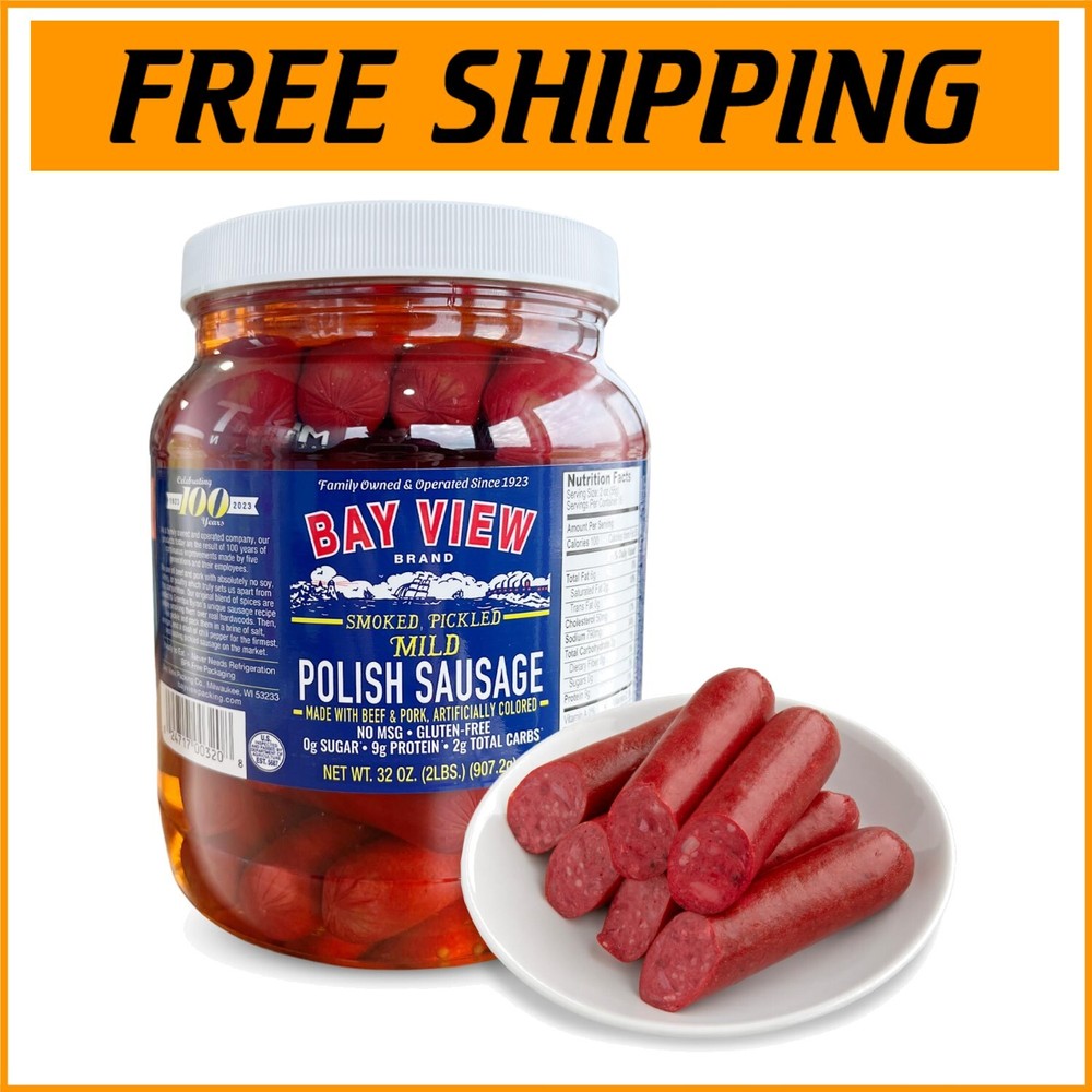 Bay View Smoked Pickled Polish Sausage – Gluten Free, No MSG, 32oz Jar-