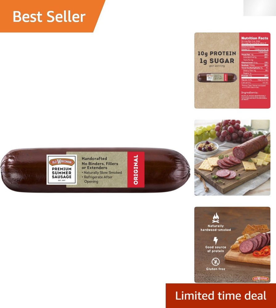Authentic Hardwood Smoked Summer Sausage – Gourmet Gluten Free Snack, 16 Oz