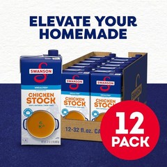 Swanson 100% Natural Unsalted Chicken Stock, 32 Oz (12 Pack) for Holiday Meals