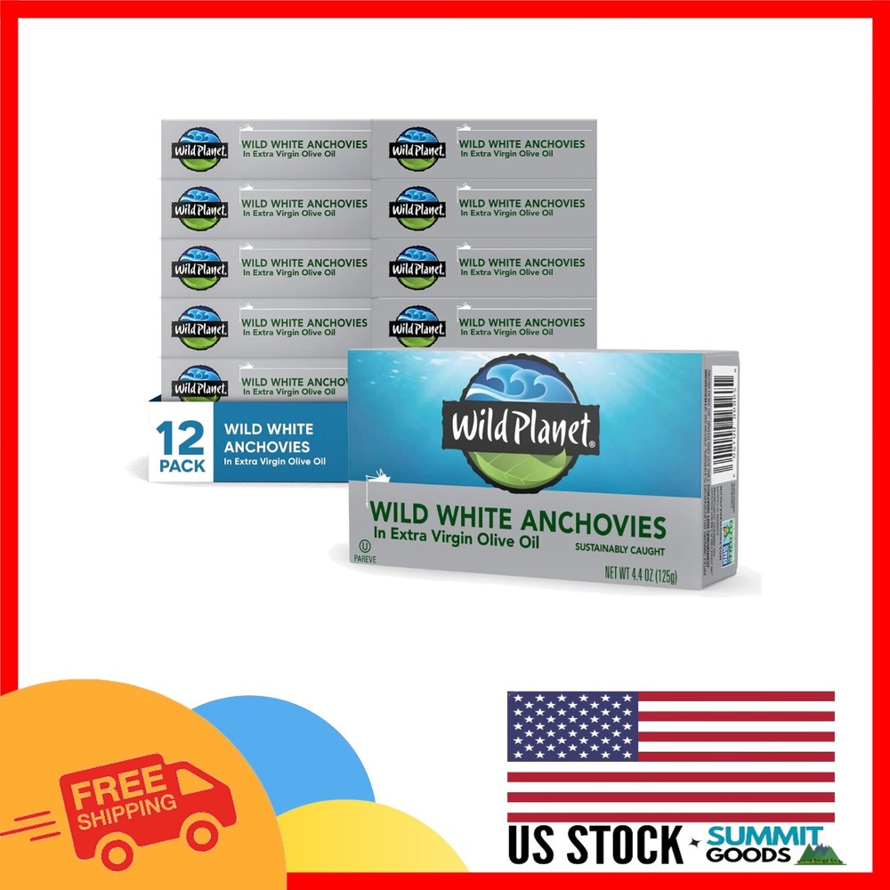Gourmet Wild White Anchovies in Extra Virgin Olive Oil – 4.4 oz, Pack of 12