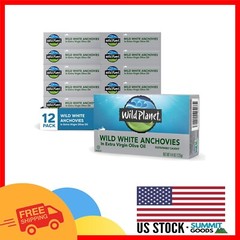 Gourmet Wild White Anchovies in Extra Virgin Olive Oil – 4.4 oz, Pack of 12