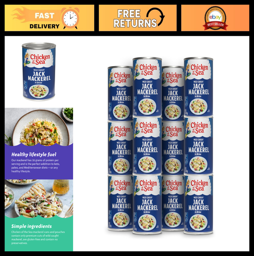 Nutrient-Rich Wild Caught Jack Mackerel in Brine, 15 oz Cans, Pack of 12