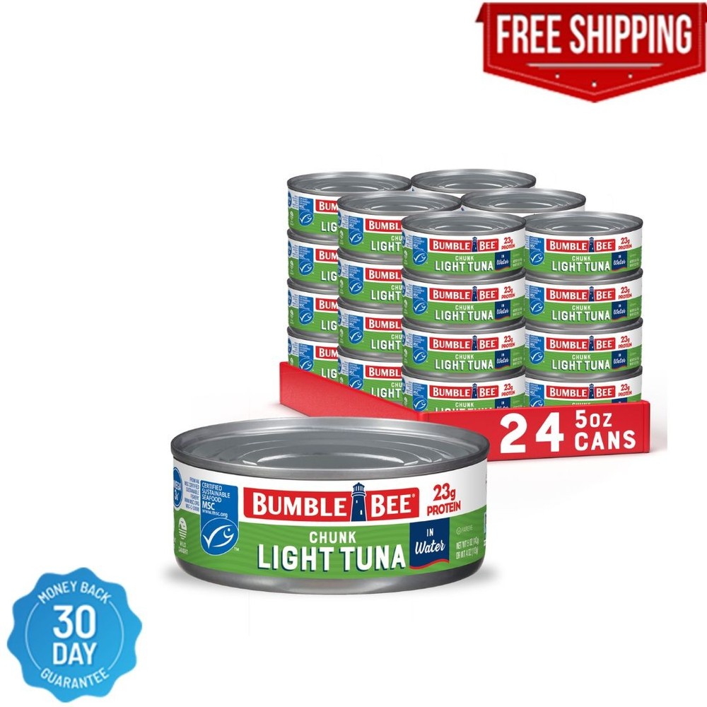 Bumble Bee Chunk Light Tuna In Water, 5 oz Cans (Pack of 24) – Wild Caught Sk..