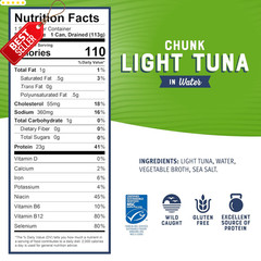 Chunk Light Tuna in Water 5oz Cans Pack of 24 Wild Caught Protein Rich US