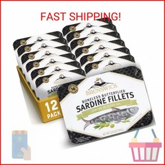 Brunswick Sardines in Olive Oil, 3.75 oz Can (Pack of 12) – Boneless Butterflied