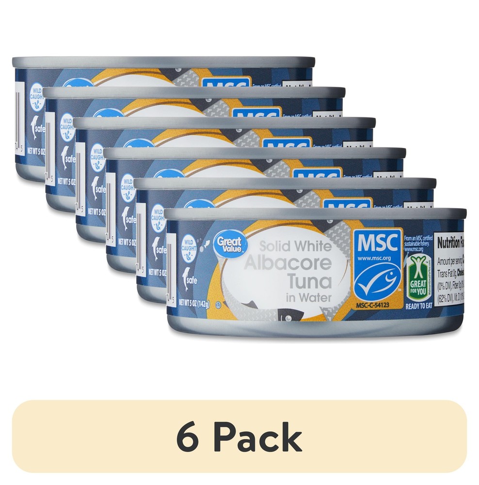 (6 pack) Great Value Solid White Albacore Tuna in Water, 5 oz