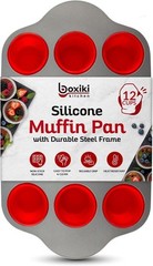 Non-Stick 12 Cup Silicone Muffin Pan With Steel Frame – BPA Free, Non-Toxic