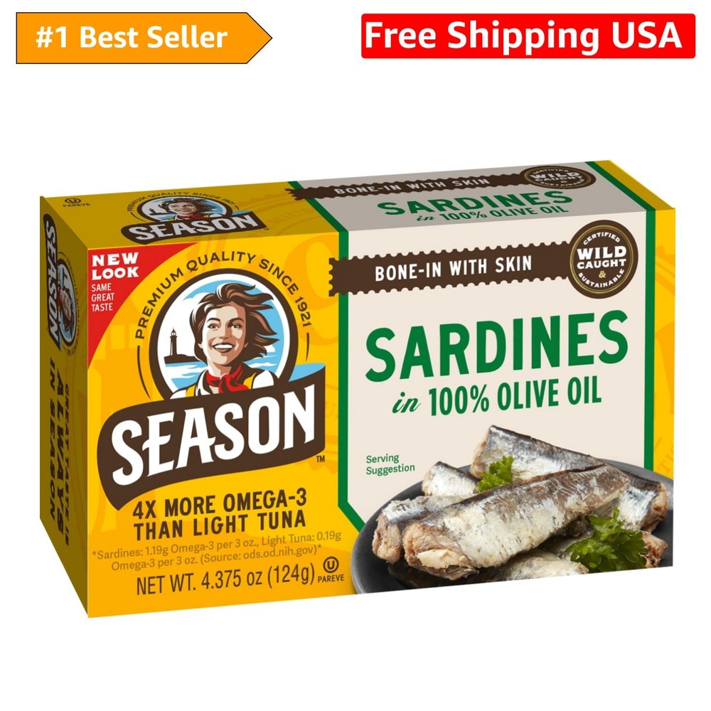 Sardines in Olive Oil Wild Caught, 4.37 Oz Tins, 24-Pack | 22g of Protein, Ke…
