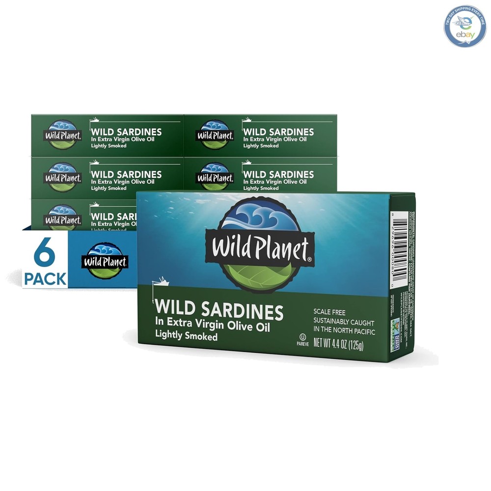 Sustainably Caught Wild Sardines in Extra Virgin Olive Oil – 4.4oz Can 6-Pack