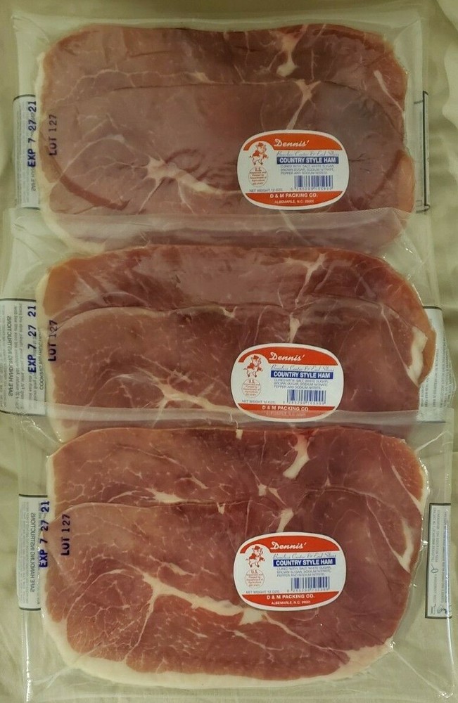 3pk Boneless Country Style Ham 12 oz Vacuum Sealed Dennis Center End Slices Pork