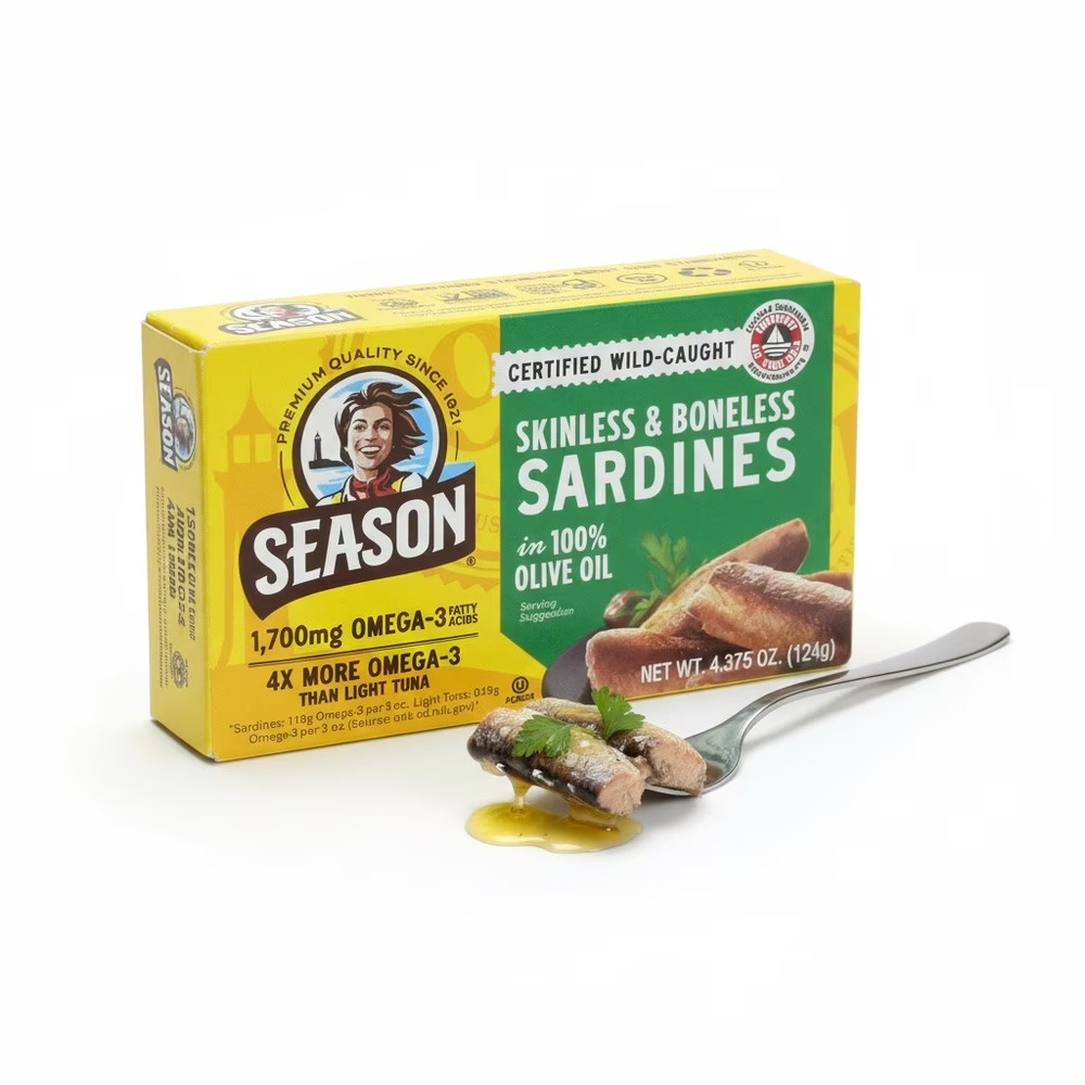 12 X Season Sardines Skinless Boneles Fish 100% Pure Olive Oil Wild Caught 2029+