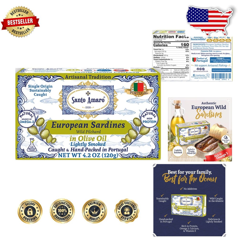 Wild Caught European Sardines in Olive Oil – Hand-Packed Portugal, 12pk