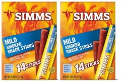Simms Mild Smoked Snack Meat Sticks Individually Wrapped 14 Count (2 Boxes)