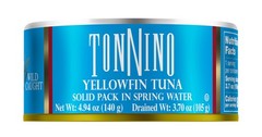 Tonnino Yellowfin Tuna Solid Pack Spring Water 12 Cans Pole & Line Protein