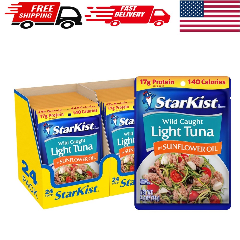 Flavor Fresh Chunk Light Tuna in Sunflower Oil – 24 Snack Packs, 140 Calories