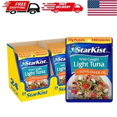 Flavor Fresh Chunk Light Tuna in Sunflower Oil – 24 Snack Packs, 140 Calories