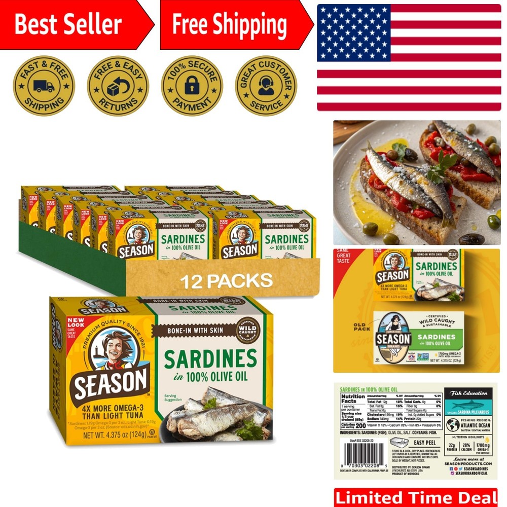 Wild Caught Sardines in Olive Oil – 22g Protein, Omega-3 Powerhouse, 12-Pack