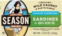 40 Cans (4.375 oz each) of Season Brand Sardines Boneless Skinless in Olive Oil