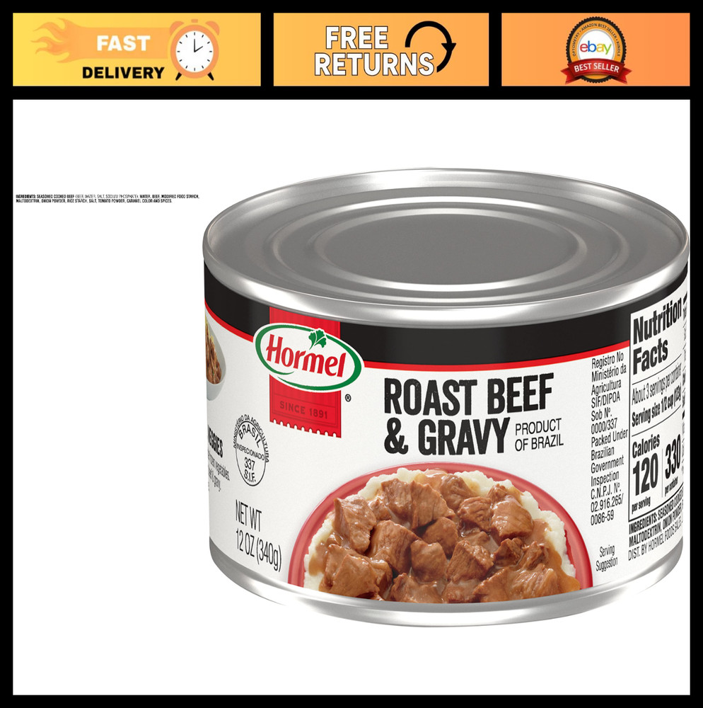 Savory Roast Beef & Gravy, 12 oz Can – Bulk Pack of 12, Ready to Eat Meal