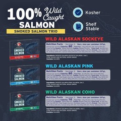 SeaBear – Wild Alaskan Smoked Sockeye, Coho, and Pink Salmon Trio – 18oz Box