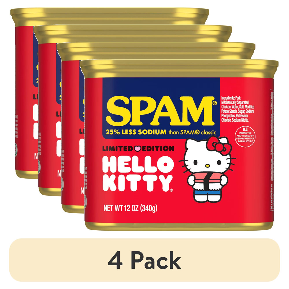 (4 pack) SPAM 25% Less Sodium, Canned Meats, 7 g Protein, Shelf-Stable, 12 oz
