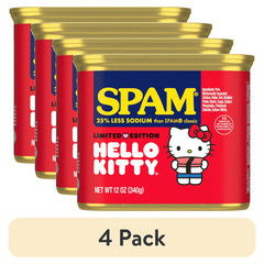 (4 pack) SPAM 25% Less Sodium, Canned Meats, 7 g Protein, Shelf-Stable, 12 oz