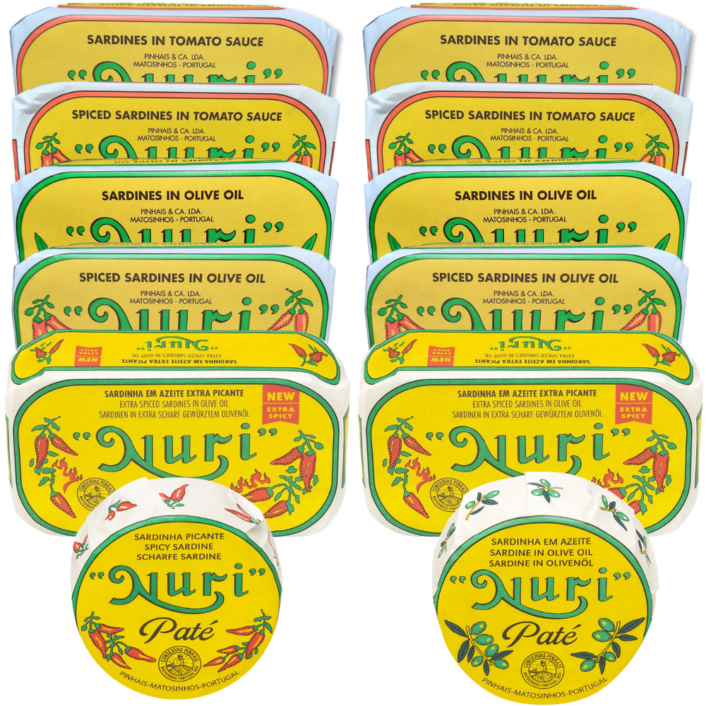Nuri Sardines Variety 12 Pk – 5 different flavors and 2 Sardine Pate’s