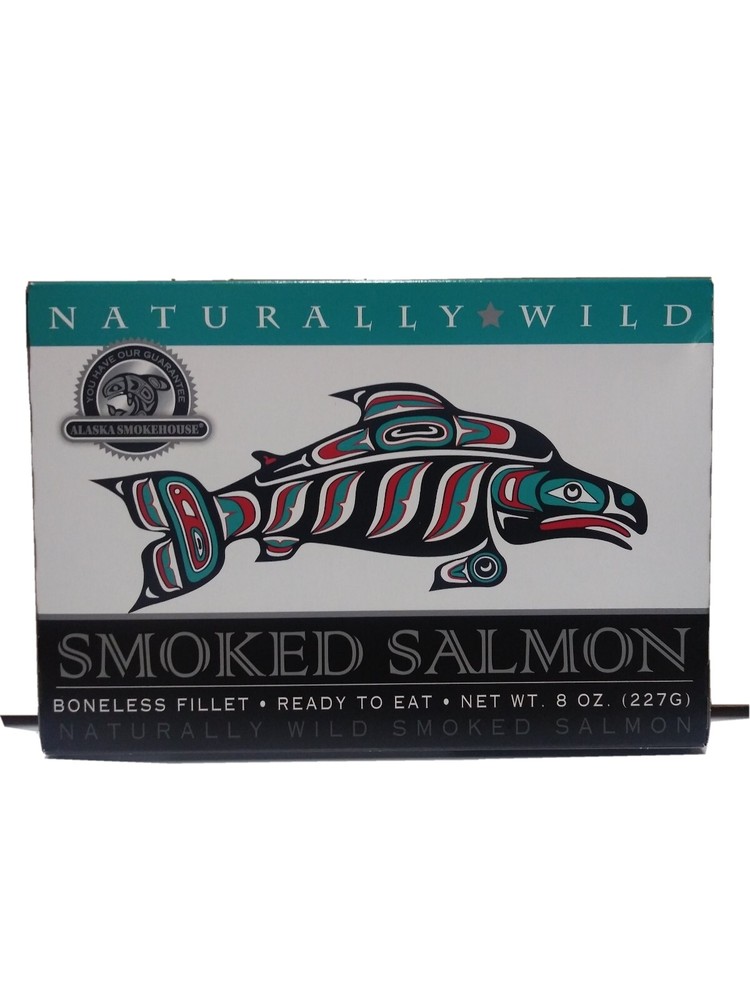 Smoked Salmon wild Alaskan hand-filleted 8 oz gift box ready to eat Expires 2028