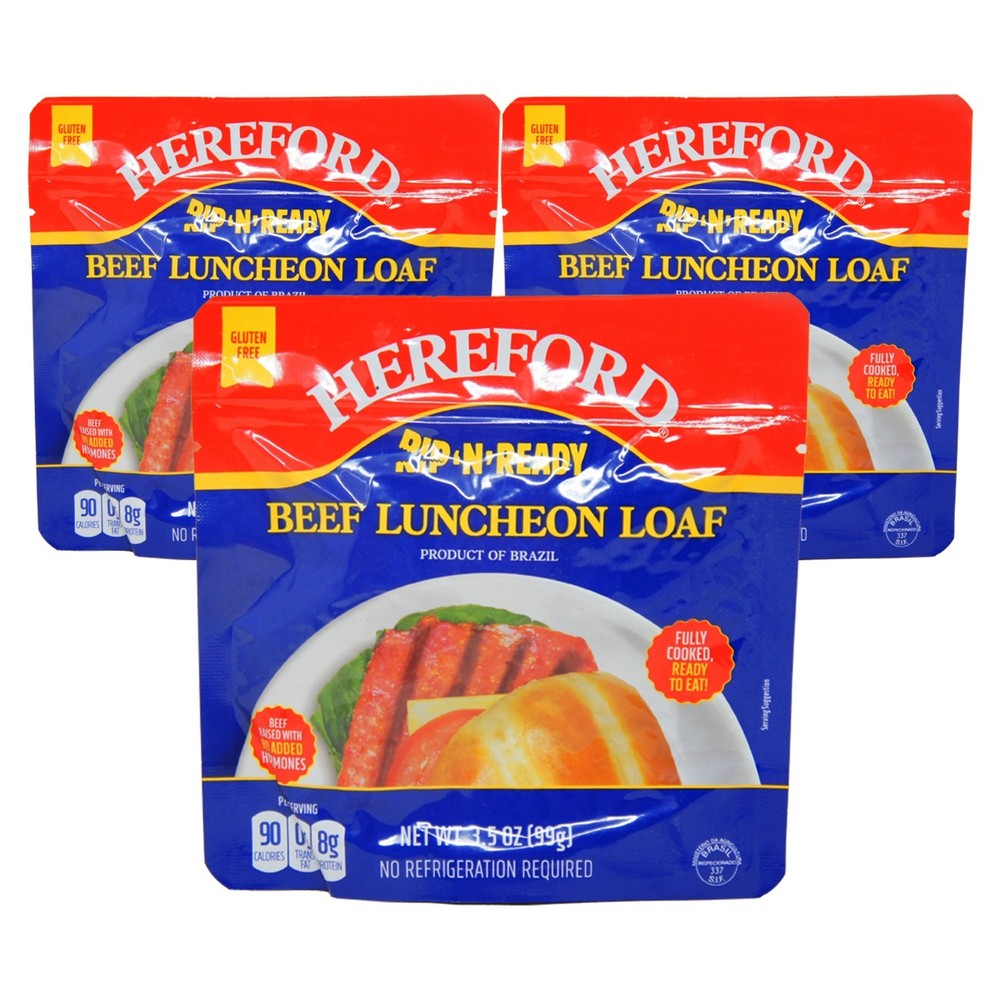 Hereford Beef Luncheon Loaf 3.5 oz Cans – Ready-to-Eat Canned Meat (3 Pack)
