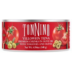(4 pack) Tonnino Premium Yellowfin Tuna chunks with tomatoe and olives, 4.94 oz