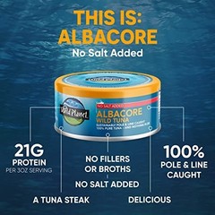 Canned Tuna Albacore Wild No Salt Added 5 oz Pack of 4 Pole Line Caught