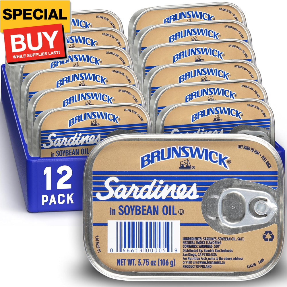 Wild Caught Sardines in Soybean Oil, 3.75 oz Can (Pack of 12) – 14g Protein per