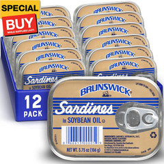 Wild Caught Sardines in Soybean Oil, 3.75 oz Can (Pack of 12) – 14g Protein per