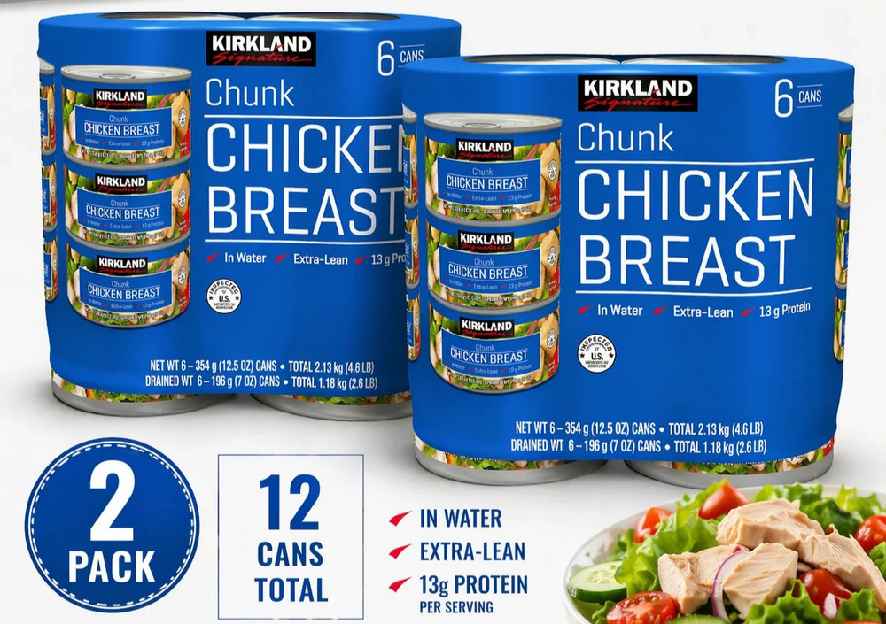 2 Pack Kirkland Signature Chicken Breast 12.5 oz 6 Cans Ready Eat High Protein