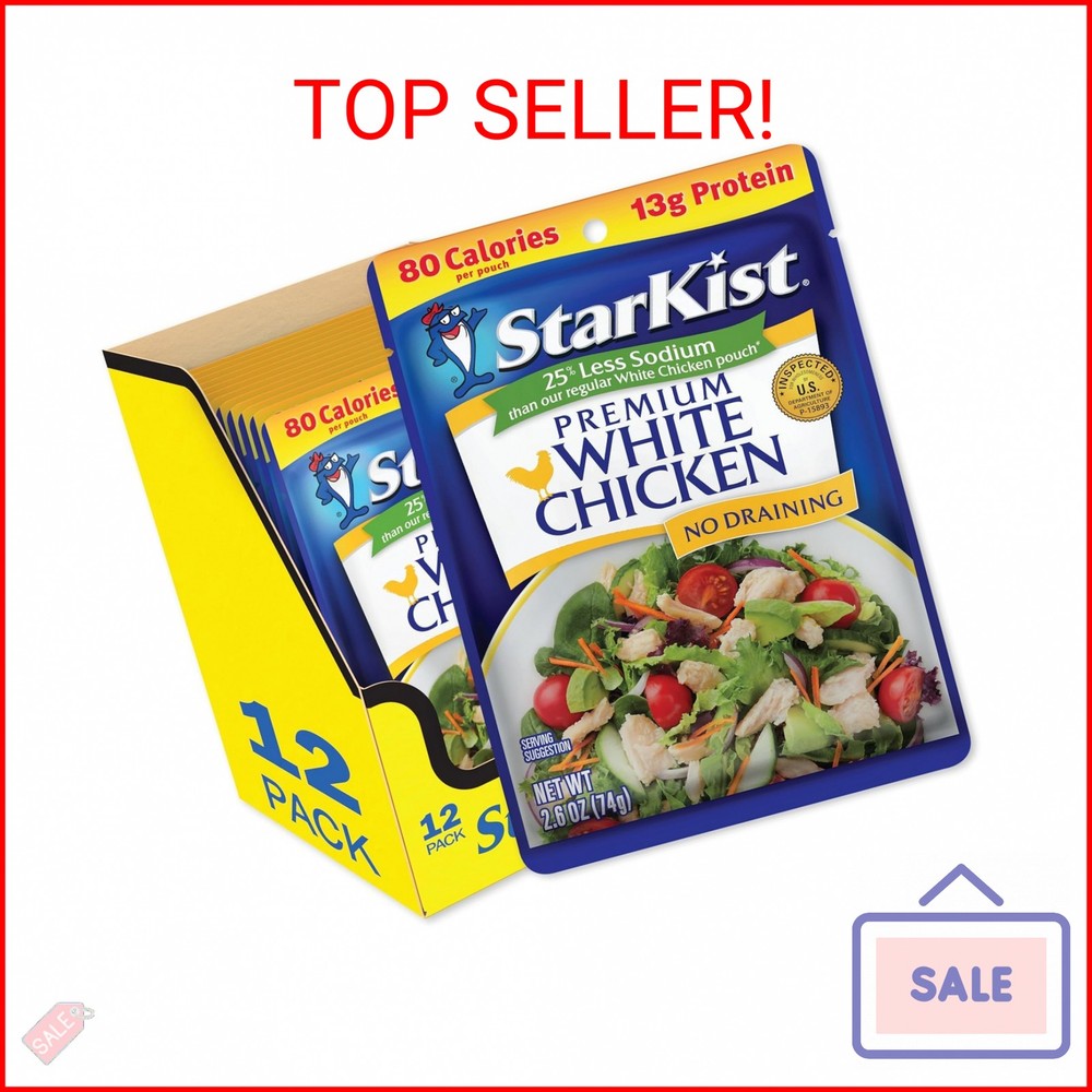 StarKist Less Sodium Premium White Chicken – 2.6 oz Pouch (Pack of 12)