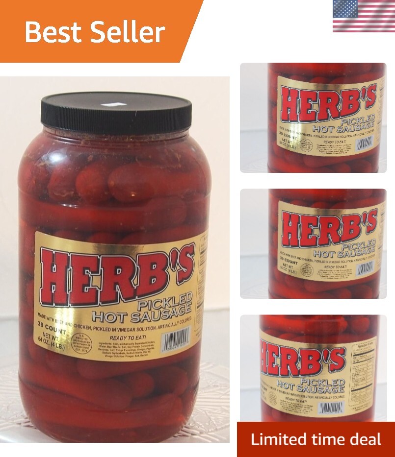Herb’s RED HOT Pickled Sausages – Spicy 1 Gal. Jar for Parties & Outdoor Fun