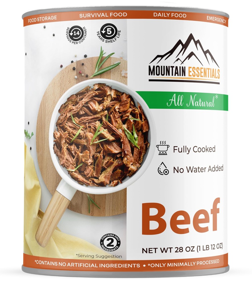 MOUNTAIN ESSENTIALS All Natural Canned Beef 28 Oz – Fully Cooked, Ready to Ea…