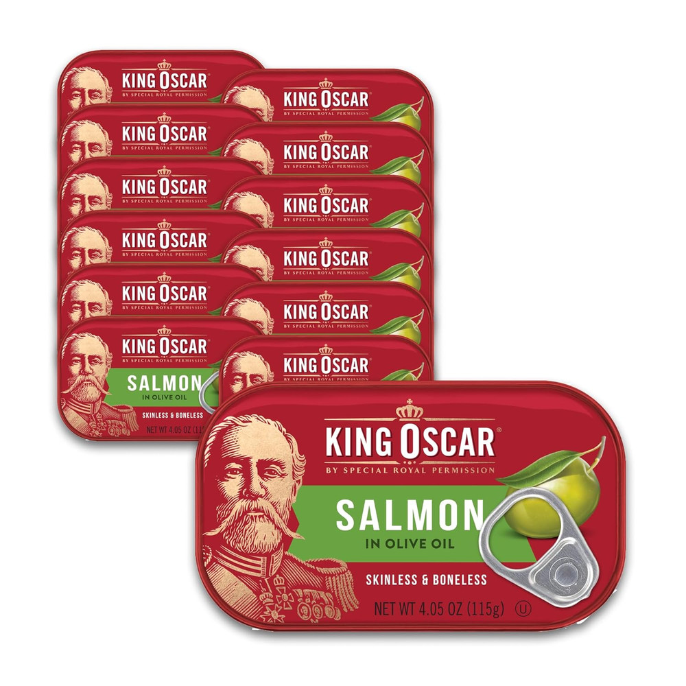 Premium Skinless & Boneless Atlantic Salmon in Olive Oil, 4.05 Oz Cans, Pack of