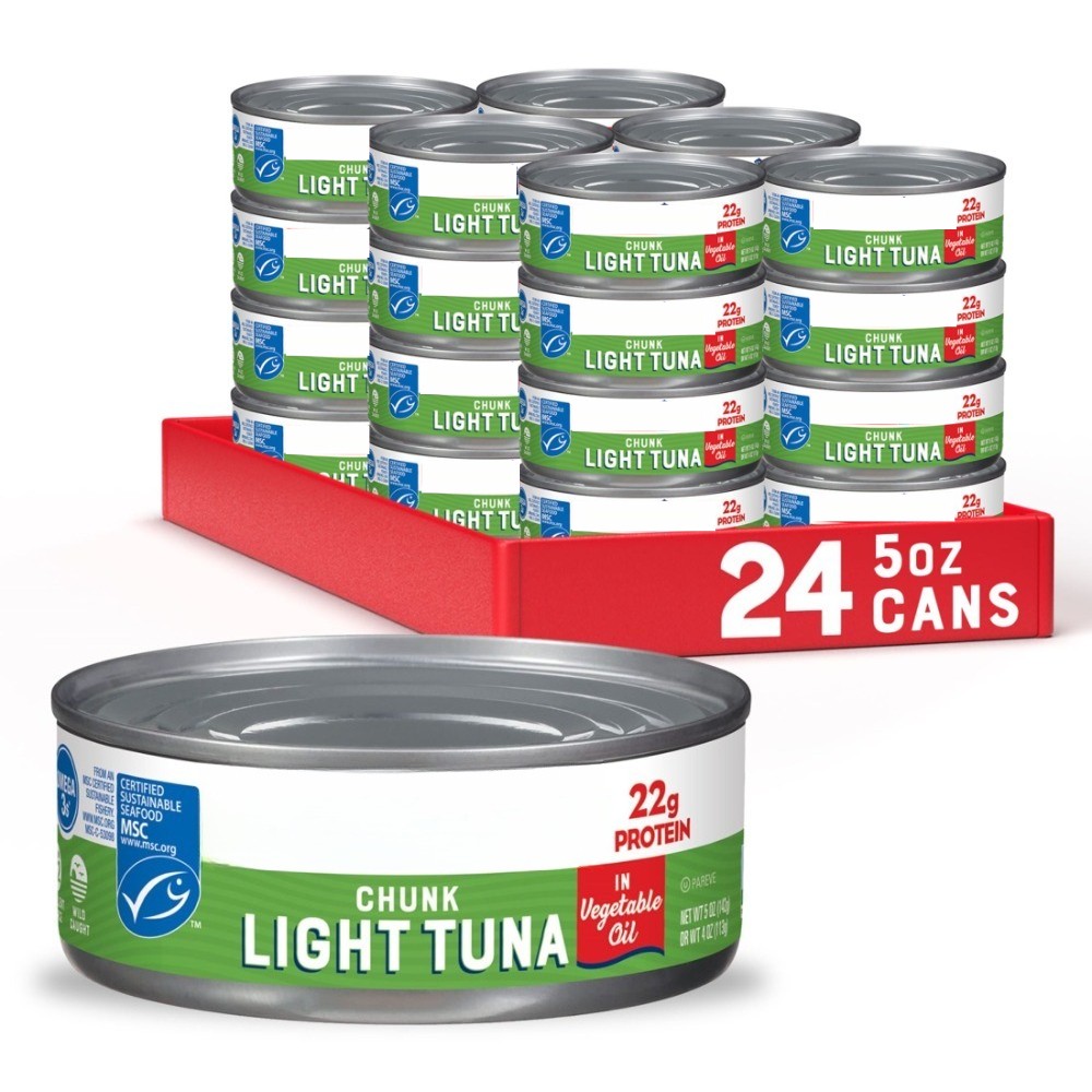 (24 pack) Chunk Light Tuna in Vegetable Oil, Wild Caught Skipjack Tuna