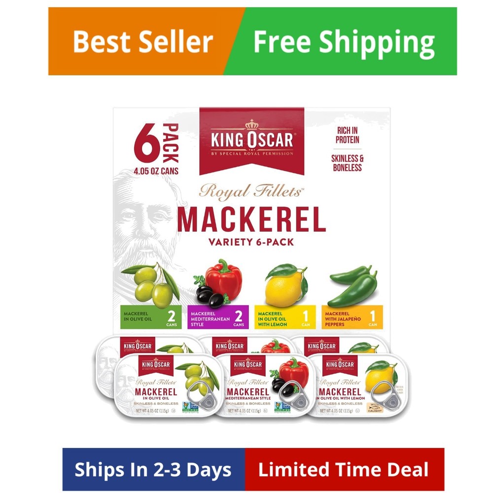 Skinless & Boneless Mackerel Variety Pack, 4.05-Ounce Cans Pack of 6, Skinles…