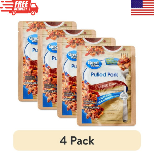 Great Value Pulled Pork in BBQ Sauce Ready To Eat 2.6 Oz Pouch 4 Pack