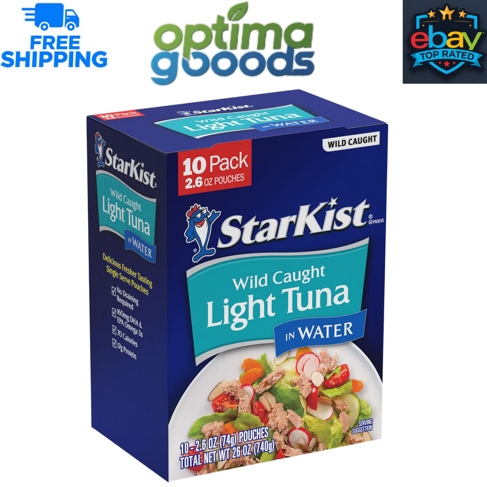 StarKist Chunk Light Tuna in Water 2.6oz Pouch (10 Pack) Ready to Eat, 17g Prote
